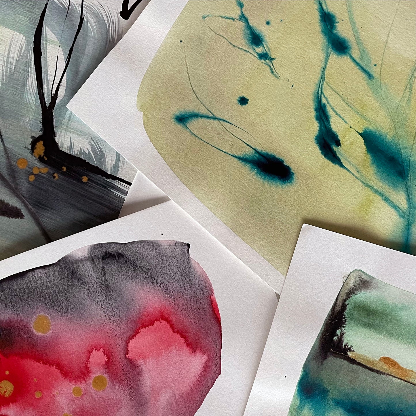 Aanschuiftafel workshop >> abstracte kerstkaarten